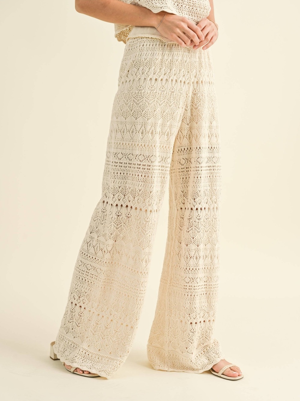 Miou Muse Cotton Crochet Pattern Wide-Leg Pants - #263